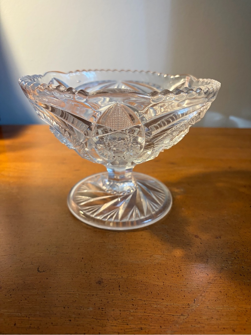 Vintage Imperial Glass Whirling Star Pedestal Compote Bowl EAPG Clear 5"